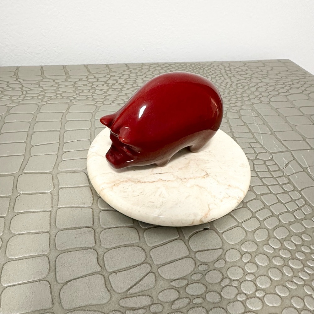 Vintage Zsolnay Eosin Small Red Glaze Porcelain Ceramic Pig Figurine